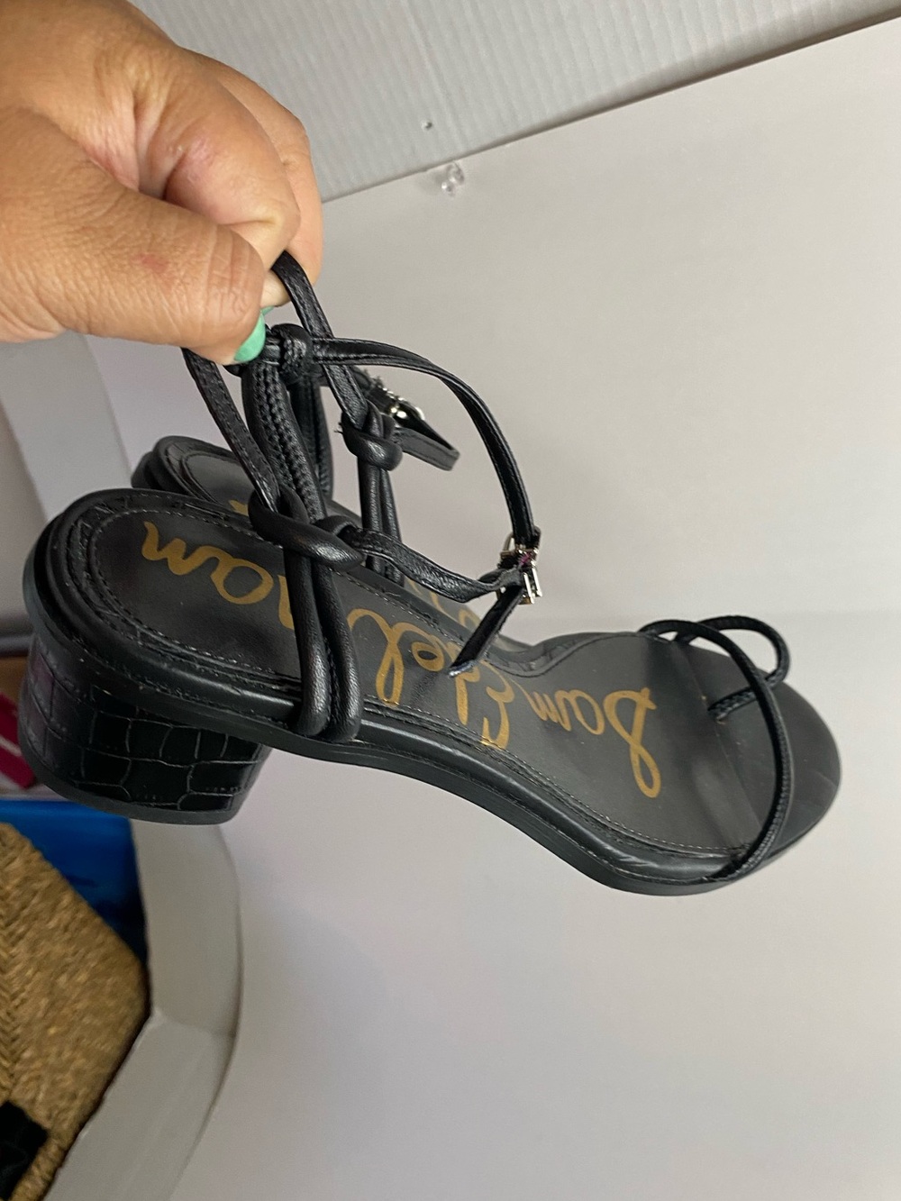 Sam Edelman Isle Black Leather Strappy Block Heel Sandal Y2K Minimalist 8.5 - Picture 4 of 11